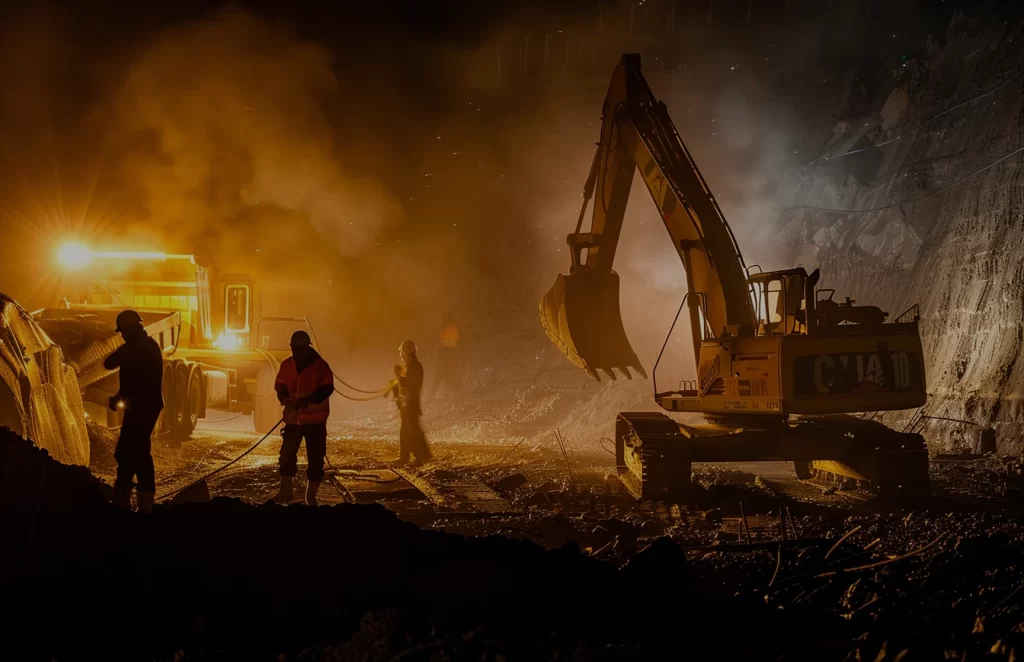 Three workers are working at Mining & Quarry Operations