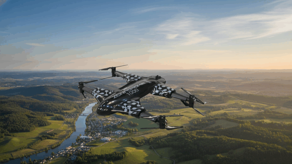 Aerial drone flying over farmland collecting data for crop monitoring