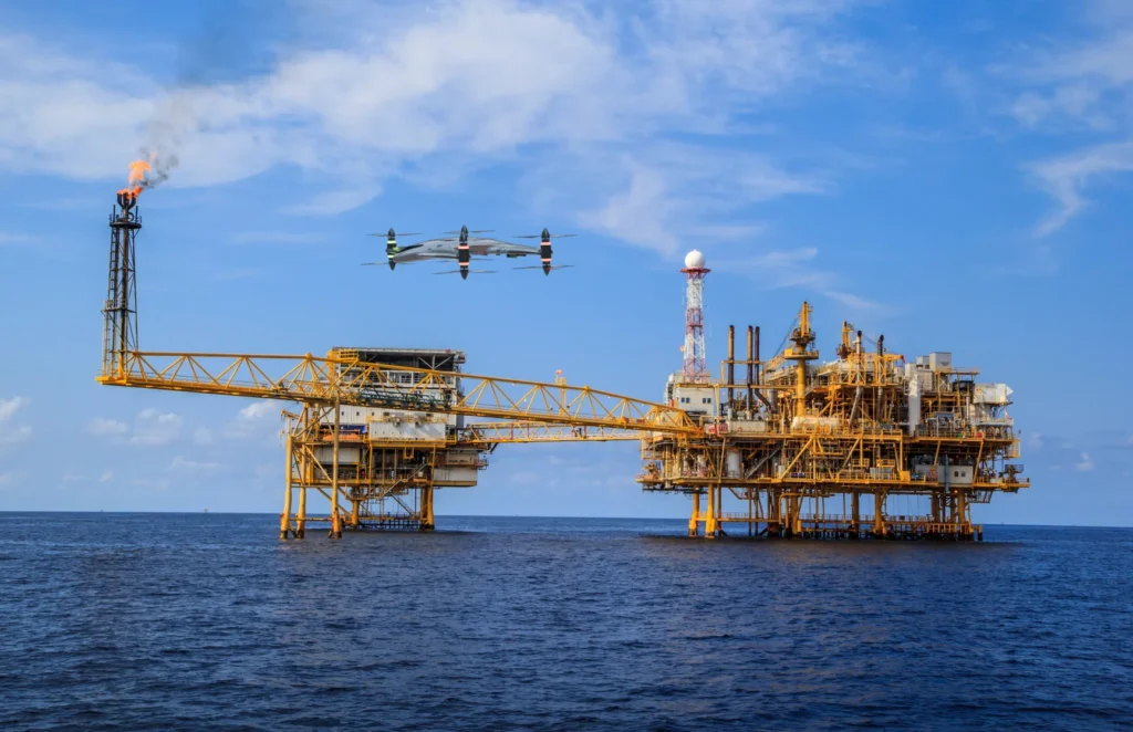 A drone is monitoring an oil and gas site
