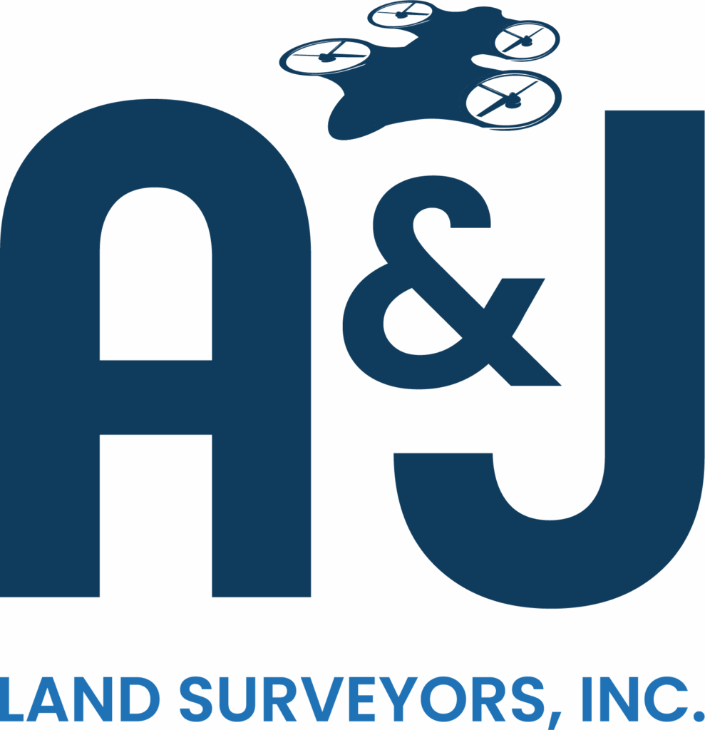 Blue A & J Land Surveyors Inc logo with drone graphic