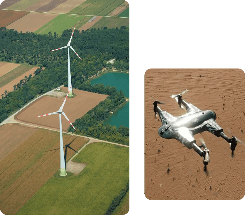 drones analyzing wind farms