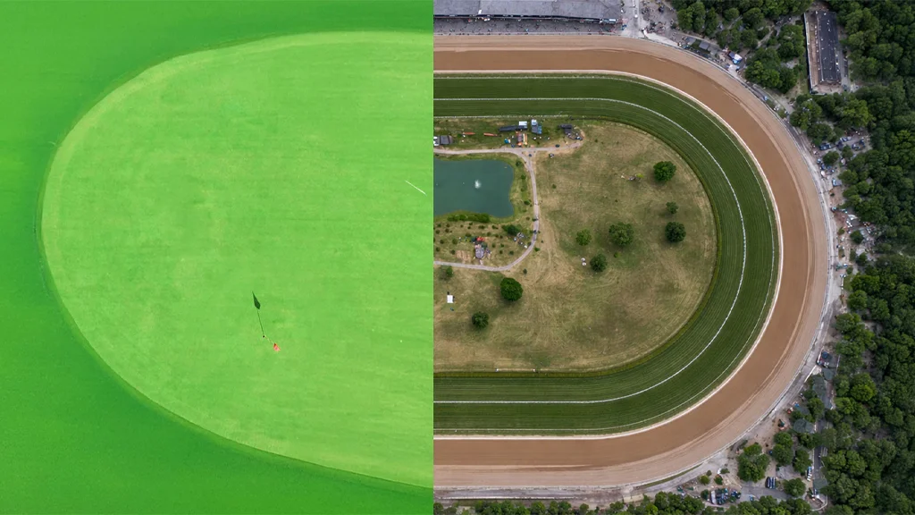 Drone services for golf courses and racecourses with aerial mapping and analysis of sports terrains.
