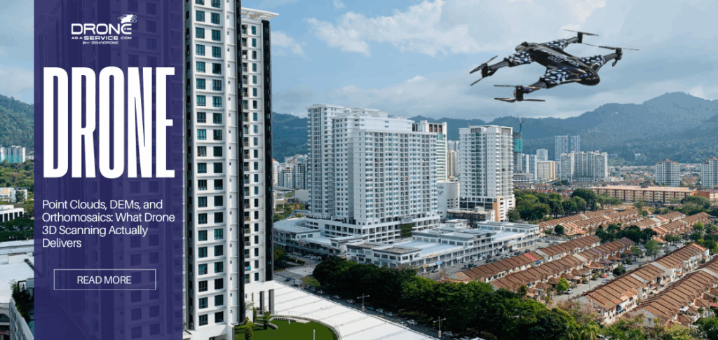 3D point cloud, Digital Elevation Model (DEM), and orthomosaic outputs generated from