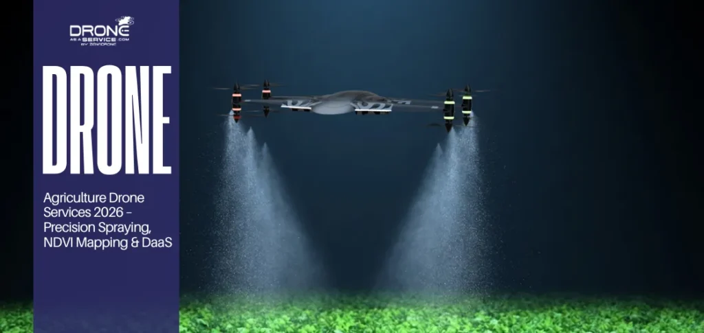 Professional agriculture drone flying over crop fields for precision spraying and NDVI mapping services