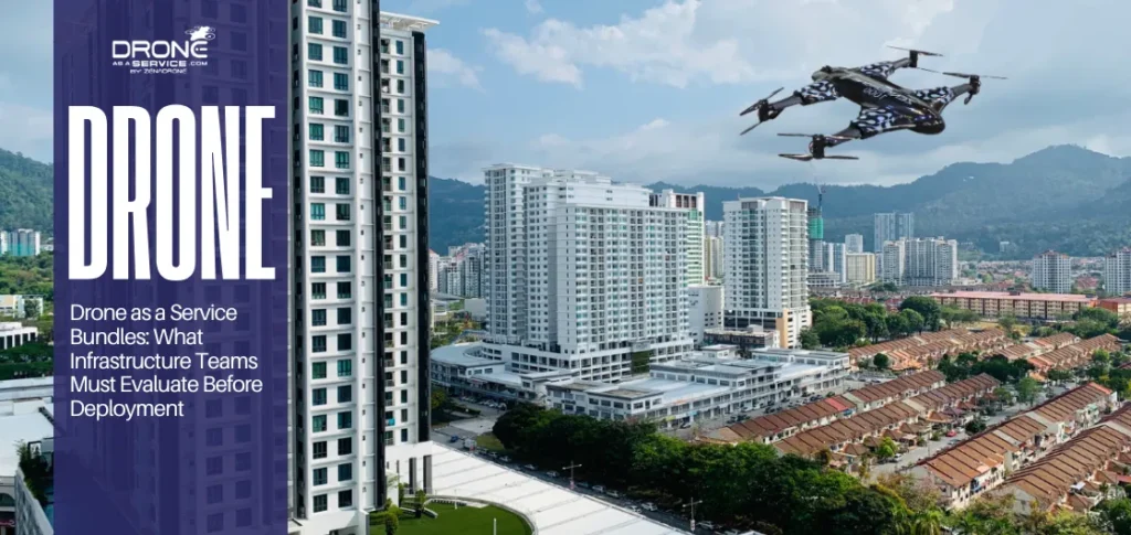 Drone inspecting urban infrastructure as part of drone as a service (DaaS) solution for large-scale monitoring